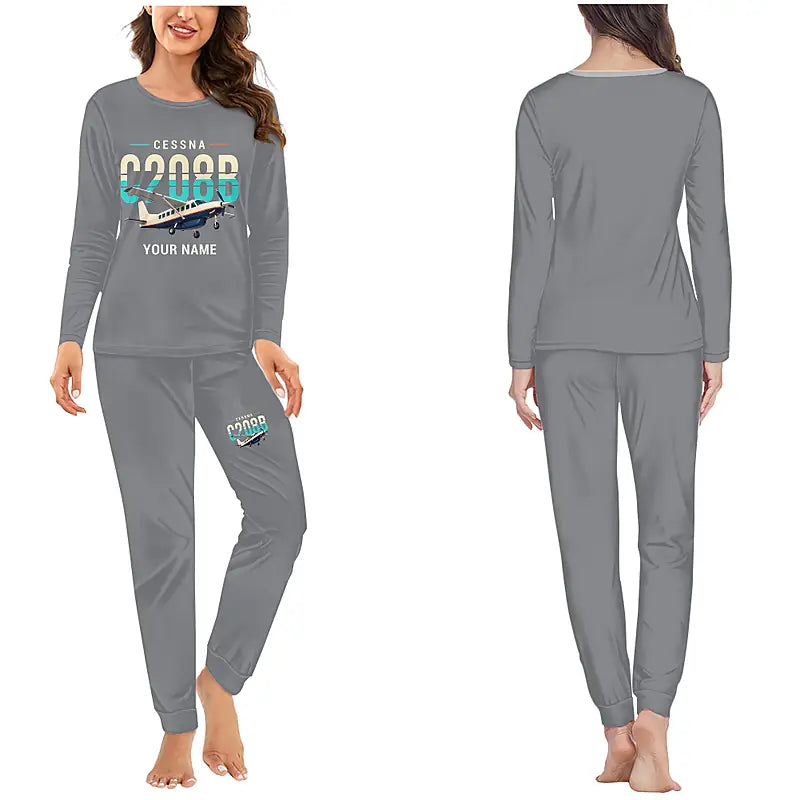 Cessna 208B Grand Caravan - Women Pajamas - Original Chest + Name - Gray