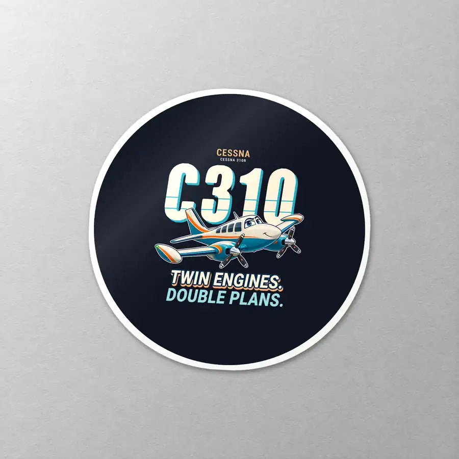 Cessna 310R - Cartoon - Circle Sticker - Close-up