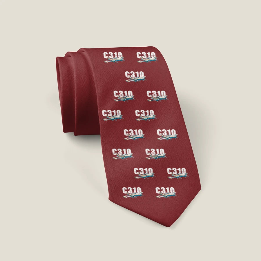 Cessna 310R - Cartoon Pattern - Tie - Dark Red