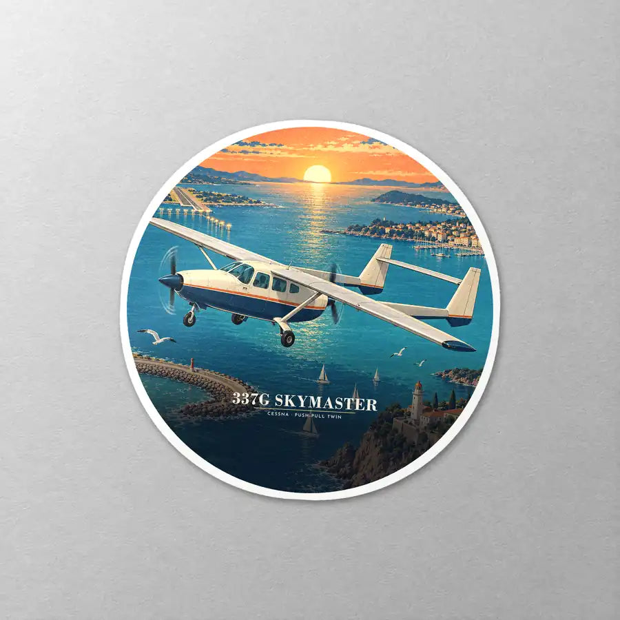 Cessna 337G Skymaster - 3D - Circle Sticker - Close-up