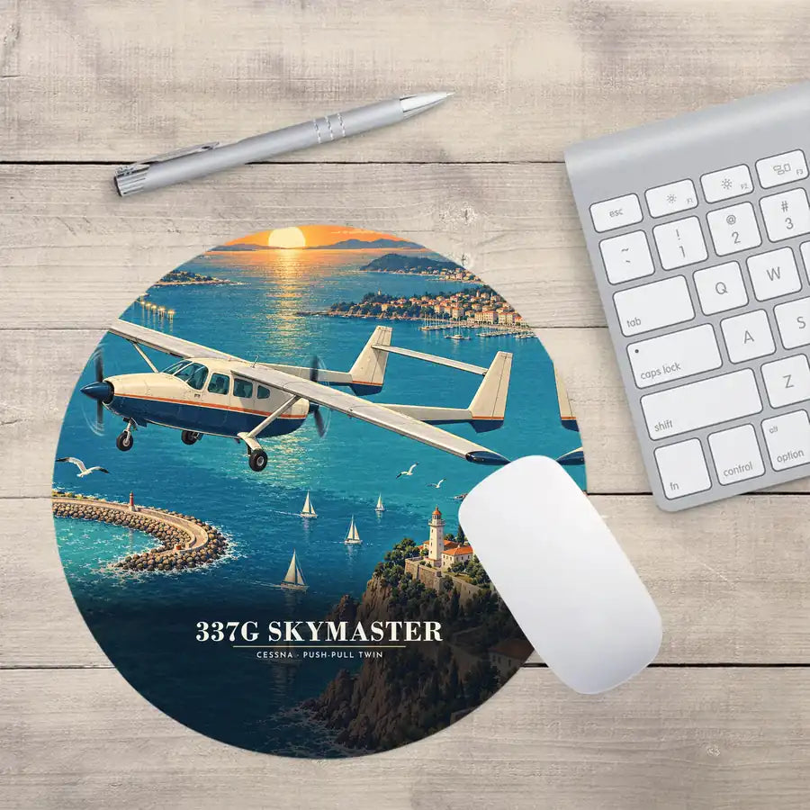 Cessna 337G Skymaster - 3D - Round Mouse Pad - Full Print