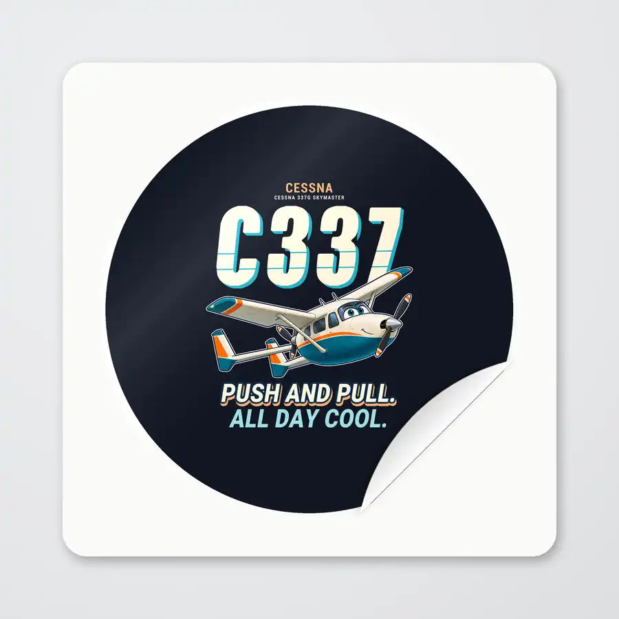 Cessna 337G Skymaster - Cartoon - Circle Sticker - Peel