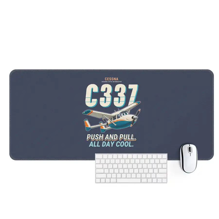 Cessna 337G Skymaster - Cartoon - Desk Mat - Navy Blue