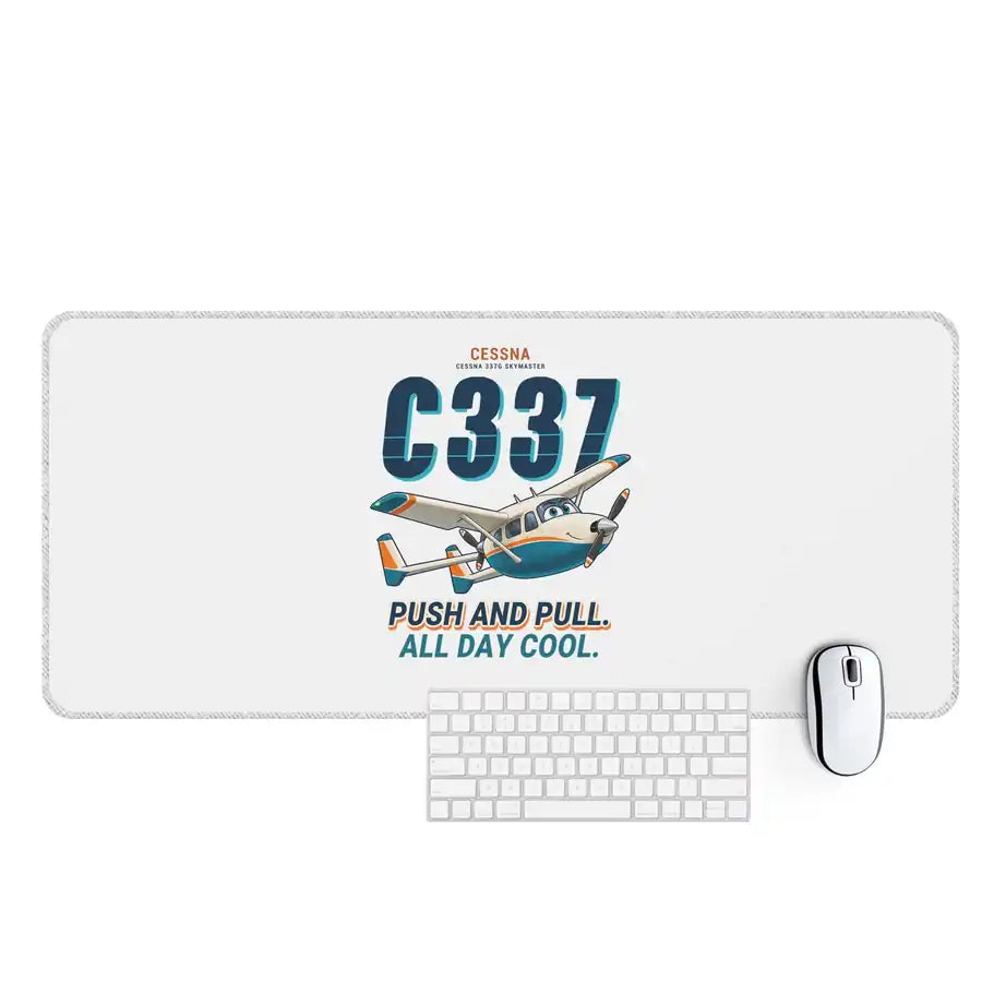 Cessna 337G Skymaster - Cartoon - Desk Mat - White
