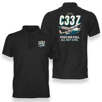 Thumbnail for Cessna 337G Skymaster - Cartoon - Double-Side Polo - Black