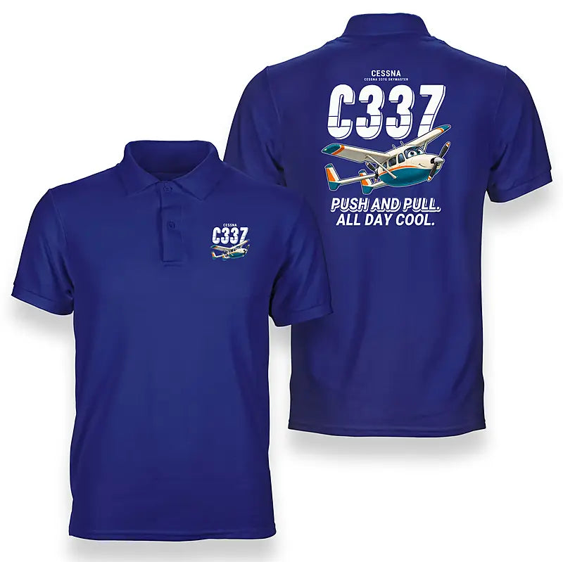 Cessna 337G Skymaster - Cartoon - Double-Side Polo - Blue
