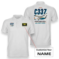 Thumbnail for Cessna 337G Skymaster - Cartoon - Double-Side Polo - White + Name