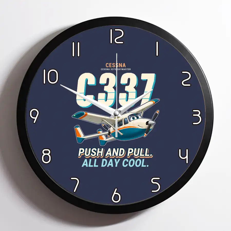 Cessna 337G Skymaster - Cartoon - Framed - Navy Blue