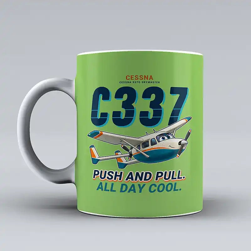 Cessna 337G Skymaster - Cartoon - Mug - Light Green