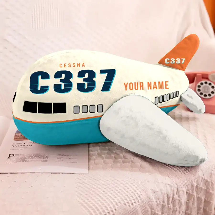 Cessna 337G Skymaster - Cartoon + Name - Airplane Pillow
