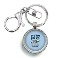 Thumbnail for Cessna 337G Skymaster - Cartoon + Name - Circle Key Chain - Light Blue