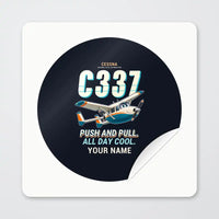 Thumbnail for Cessna 337G Skymaster - Cartoon + Name - Circle Sticker - Peel
