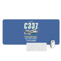 Thumbnail for Cessna 337G Skymaster - Cartoon + Name - Desk Mat - Blue