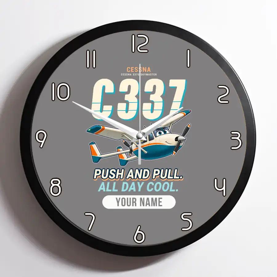 Cessna 337G Skymaster - Cartoon + Name - Framed - Gray
