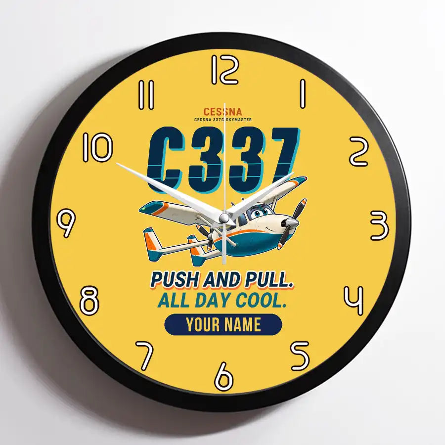 Cessna 337G Skymaster - Cartoon + Name - Framed - Yellow