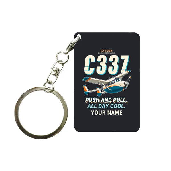 Cessna 337G Skymaster - Cartoon + Name - Key Chain - Black