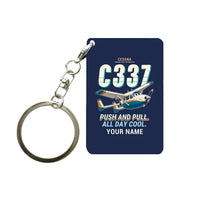 Thumbnail for Cessna 337G Skymaster - Cartoon + Name - Key Chain - Navy Blue