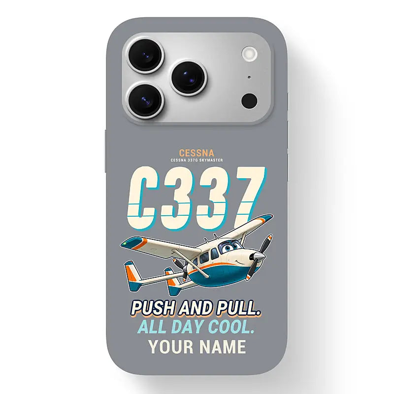 Cessna 337G Skymaster - Cartoon + Name - MagSafe iPhone 17 Pro - Gray