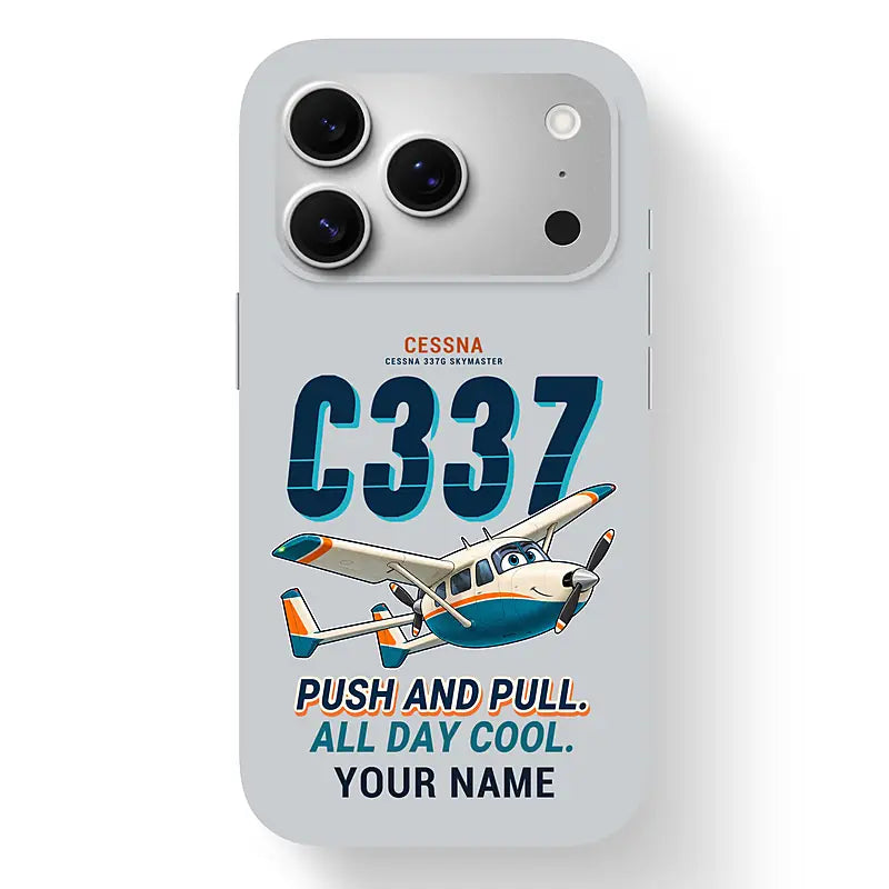 Cessna 337G Skymaster - Cartoon + Name - MagSafe iPhone 17 Pro - Light Gray