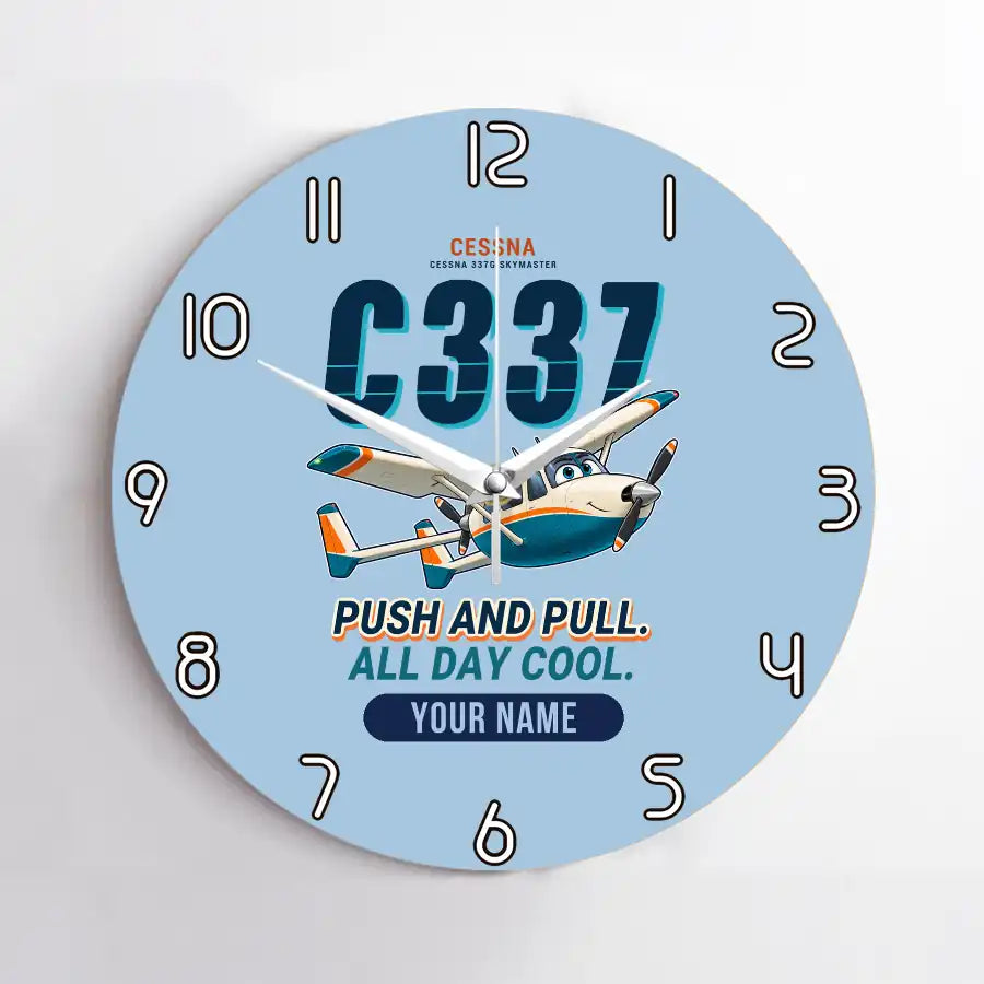Cessna 337G Skymaster - Cartoon + Name - No Frame - Light Blue