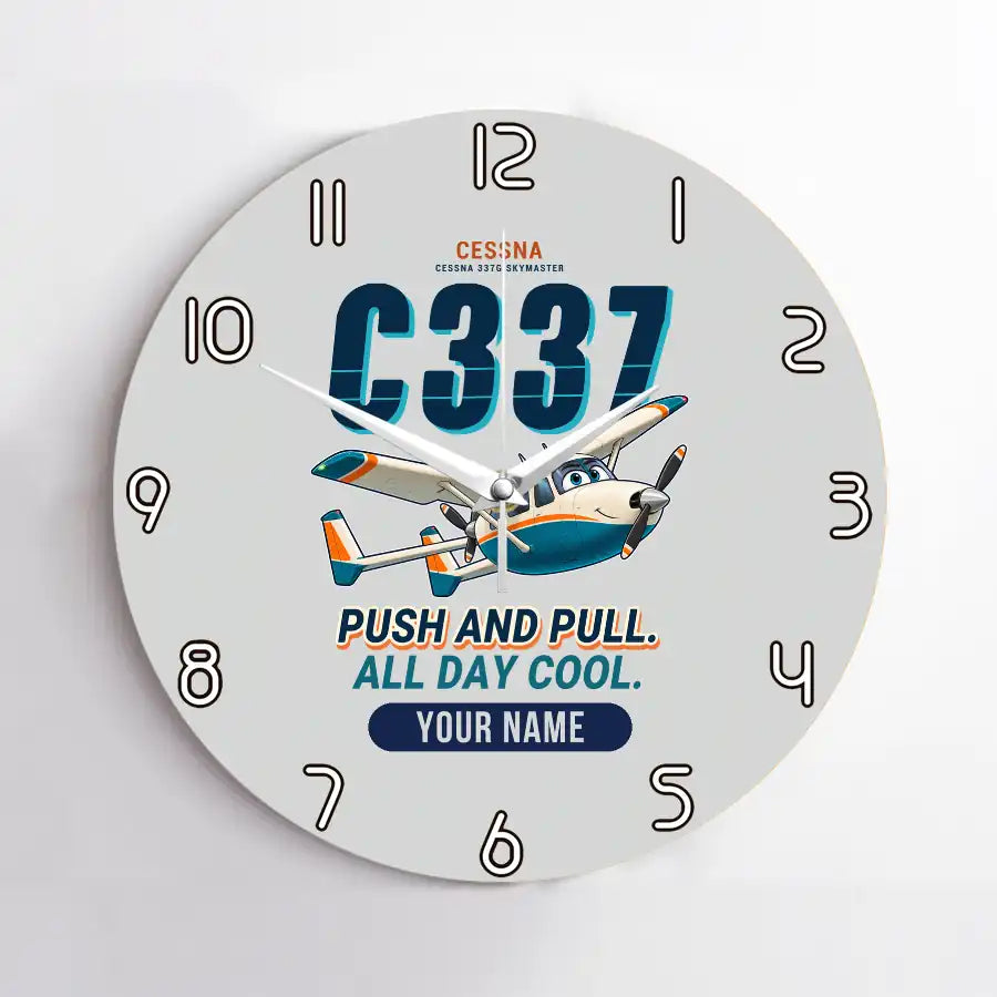 Cessna 337G Skymaster - Cartoon + Name - No Frame - Light Gray