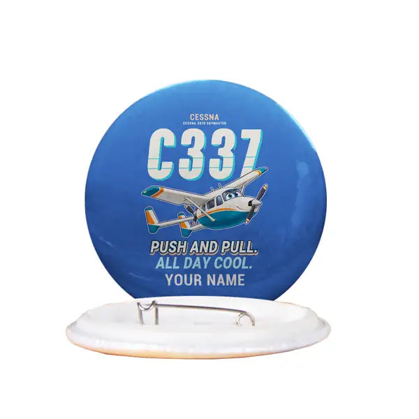 Cessna 337G Skymaster - Cartoon + Name - Pin - Blue