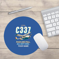 Thumbnail for Cessna 337G Skymaster - Cartoon + Name - Round Mouse Pad - Blue