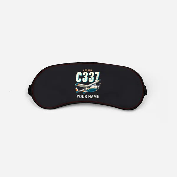 Cessna 337G Skymaster - Cartoon + Name - Sleep Mask - Black