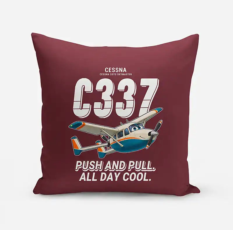 Cessna 337G Skymaster - Cartoon - Pillow - Dark Red