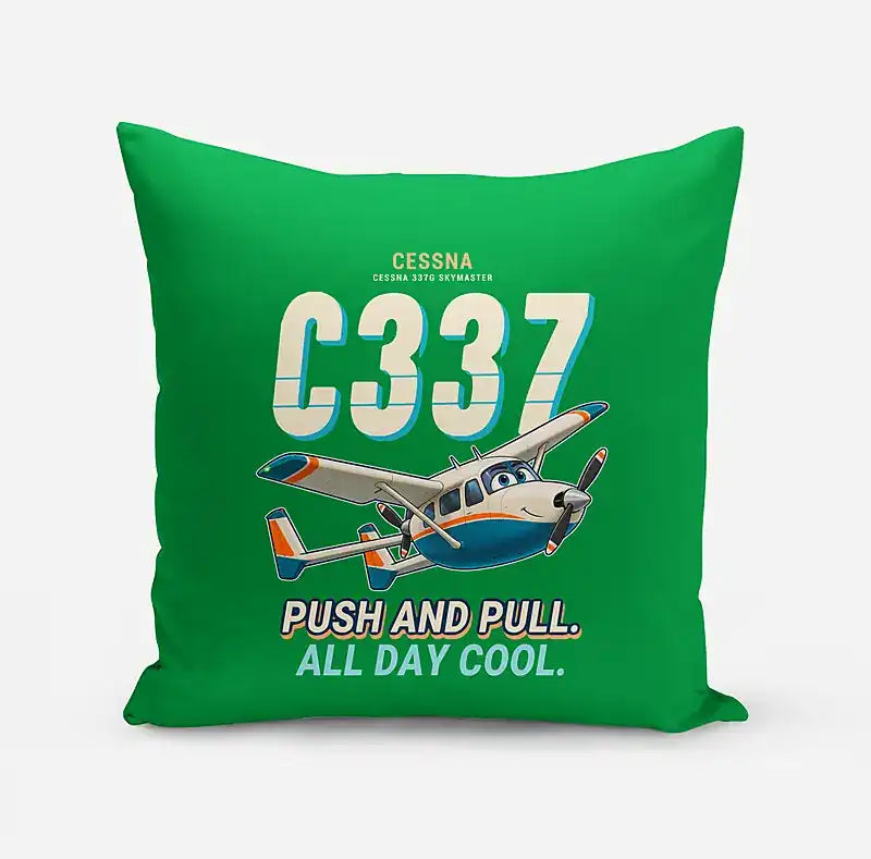Cessna 337G Skymaster - Cartoon - Pillow - Green
