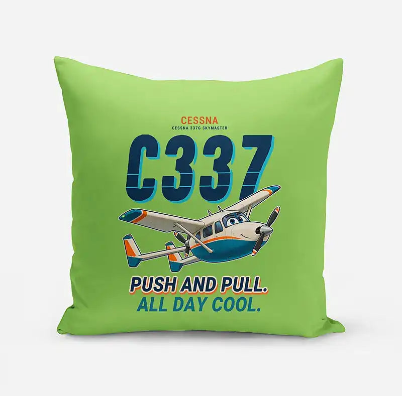 Cessna 337G Skymaster - Cartoon - Pillow - Light Green