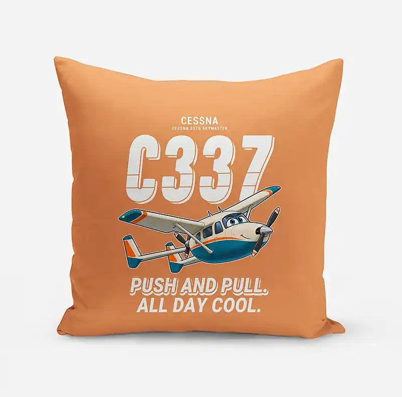 Cessna 337G Skymaster - Cartoon - Pillow - Orange