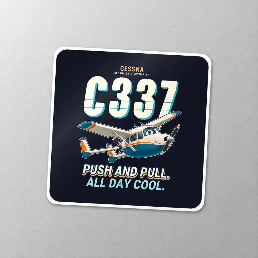 Cessna 337G Skymaster - Cartoon - Square Sticker - Close-up