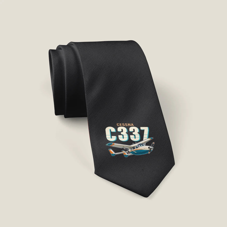 Cessna 337G Skymaster - Cartoon - Tie - Black