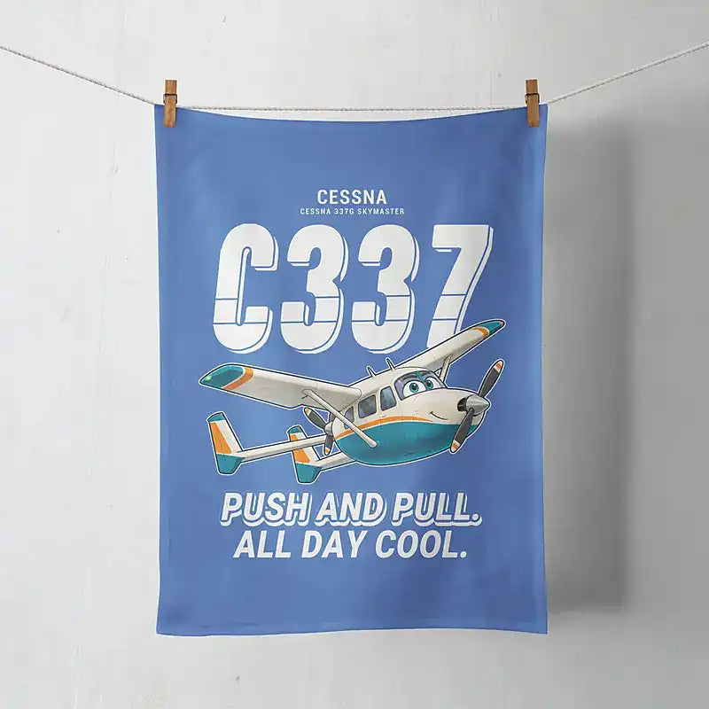 Cessna 337G Skymaster - Cartoon - Towel - Blue