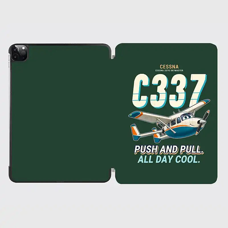 Cessna 337G Skymaster - Cartoon - iPad Case - Dark Green