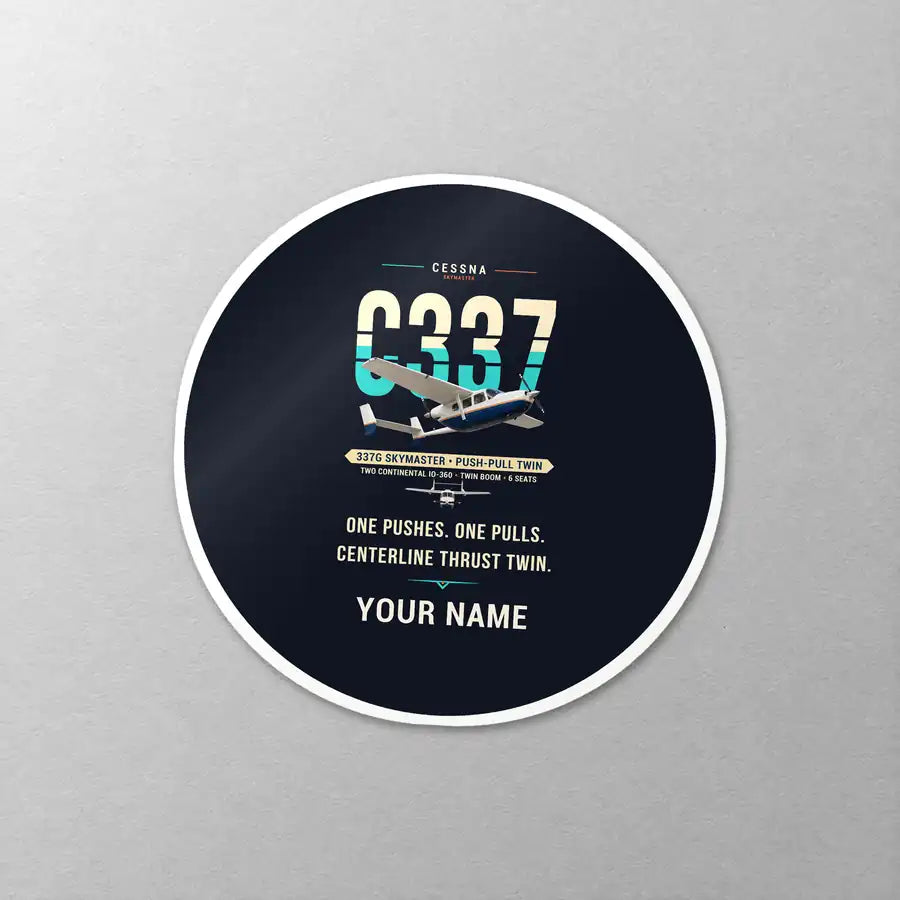Cessna 337G Skymaster - Original + Name - Circle Sticker - Close-up