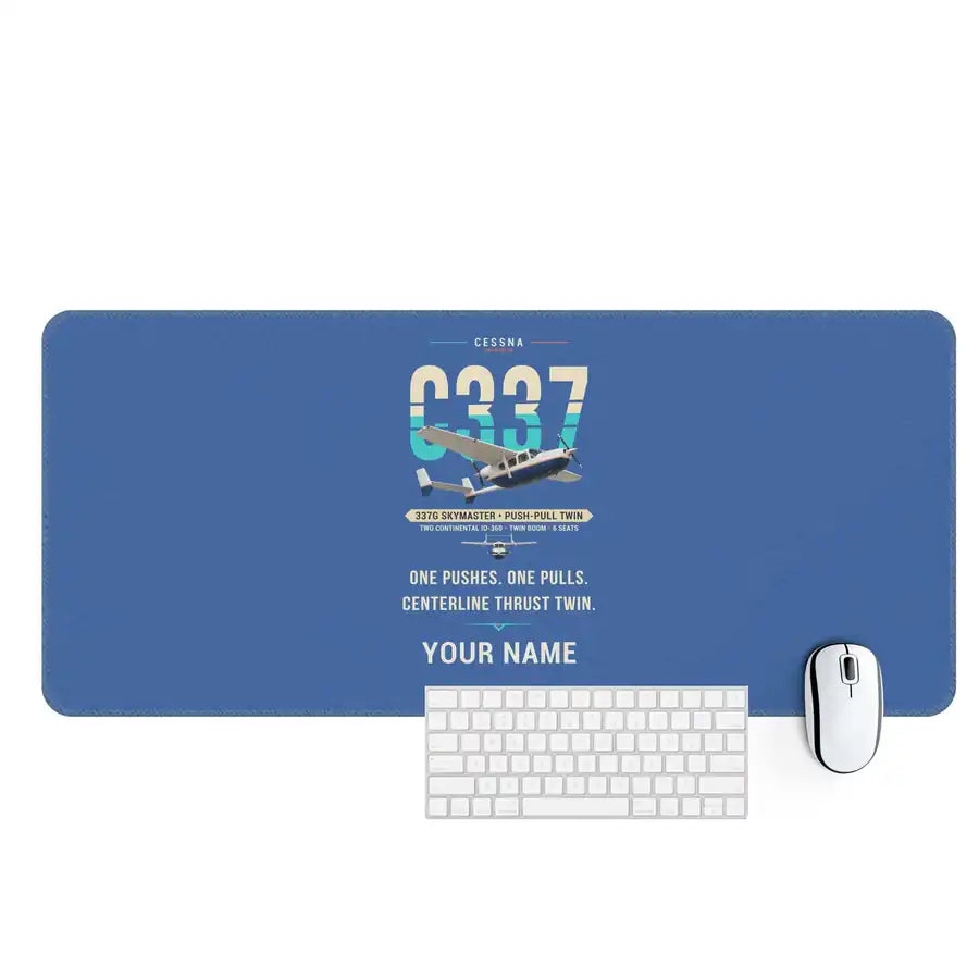 Cessna 337G Skymaster - Original + Name - Desk Mat - Blue
