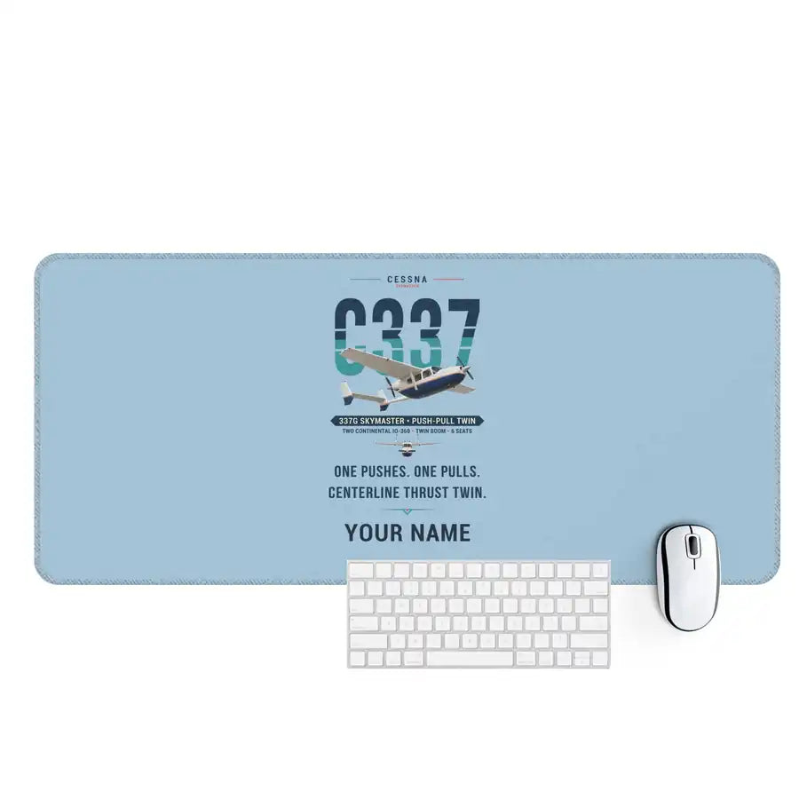 Cessna 337G Skymaster - Original + Name - Desk Mat - Light Blue