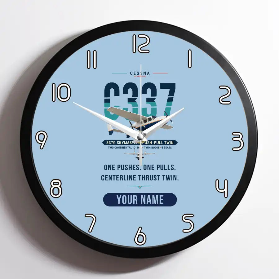 Cessna 337G Skymaster - Original + Name - Framed - Light Blue