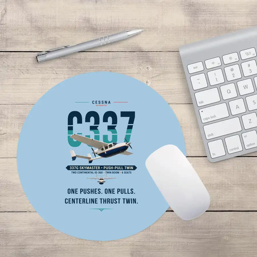 Cessna 337G Skymaster - Original - Round Mouse Pad - Light Blue