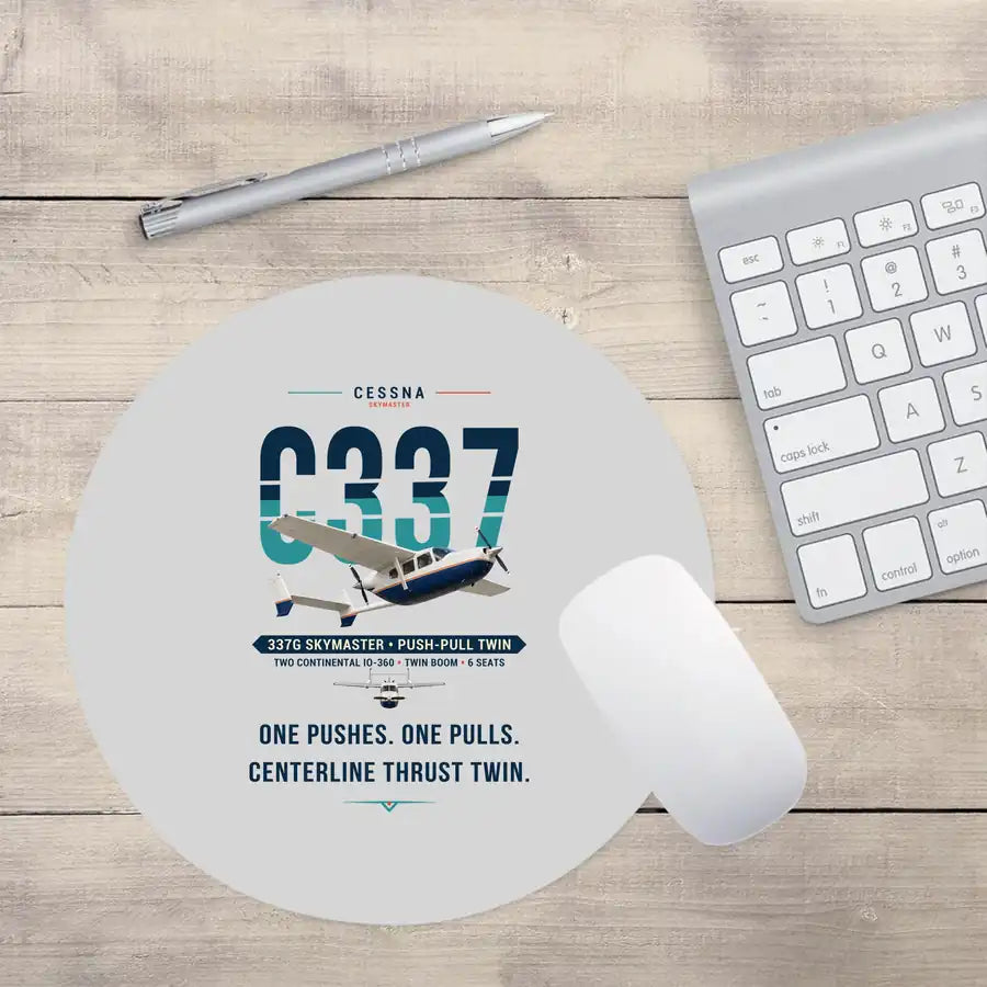 Cessna 337G Skymaster - Original - Round Mouse Pad - Light Gray
