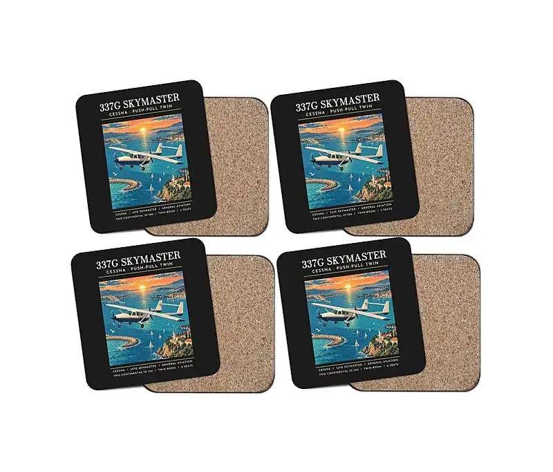 Cessna 337G Skymaster - Poster - Coaster Set - Black