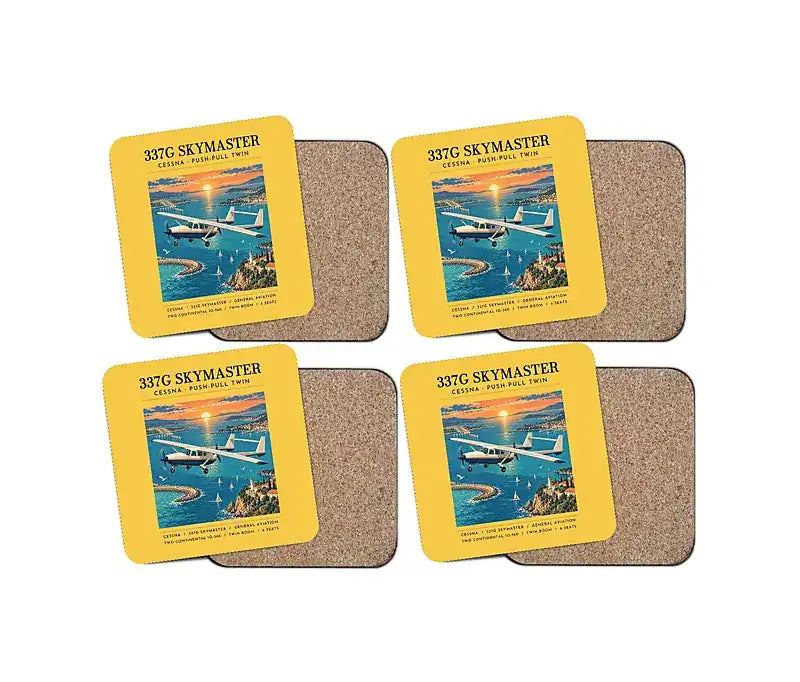 Cessna 337G Skymaster - Poster - Coaster Set - Yellow