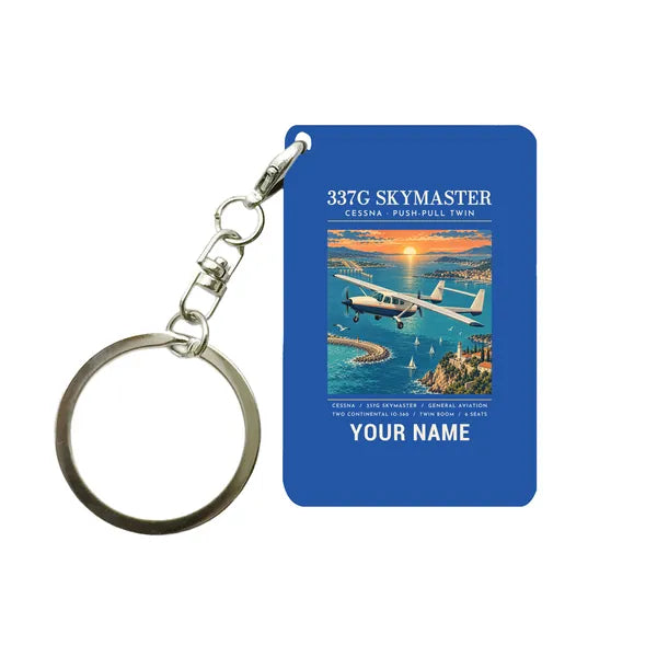 Cessna 337G Skymaster - Poster + Name - Key Chain - Blue