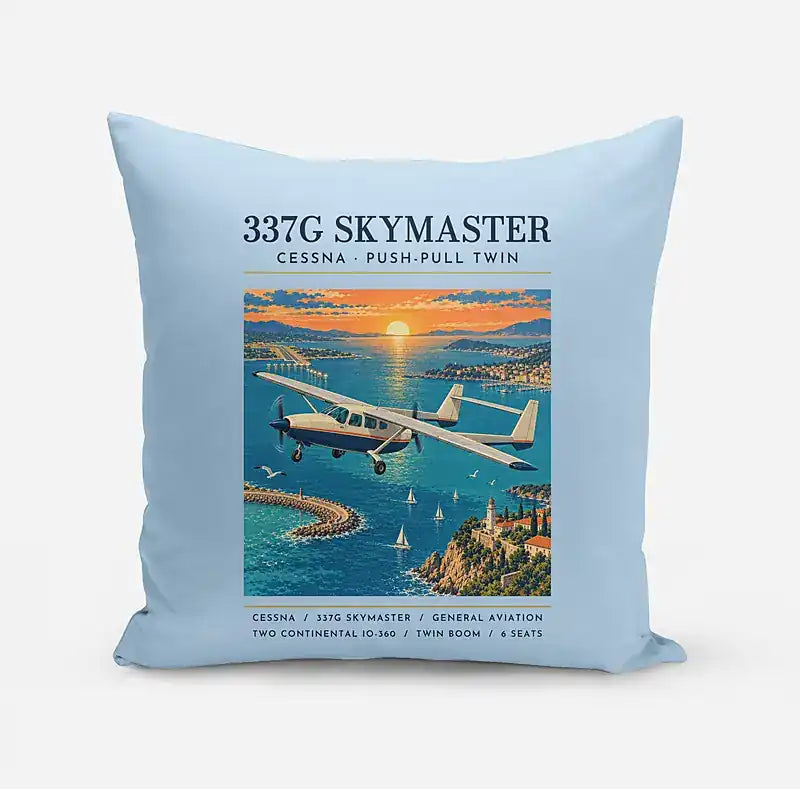 Cessna 337G Skymaster - Poster - Pillow - Light Blue