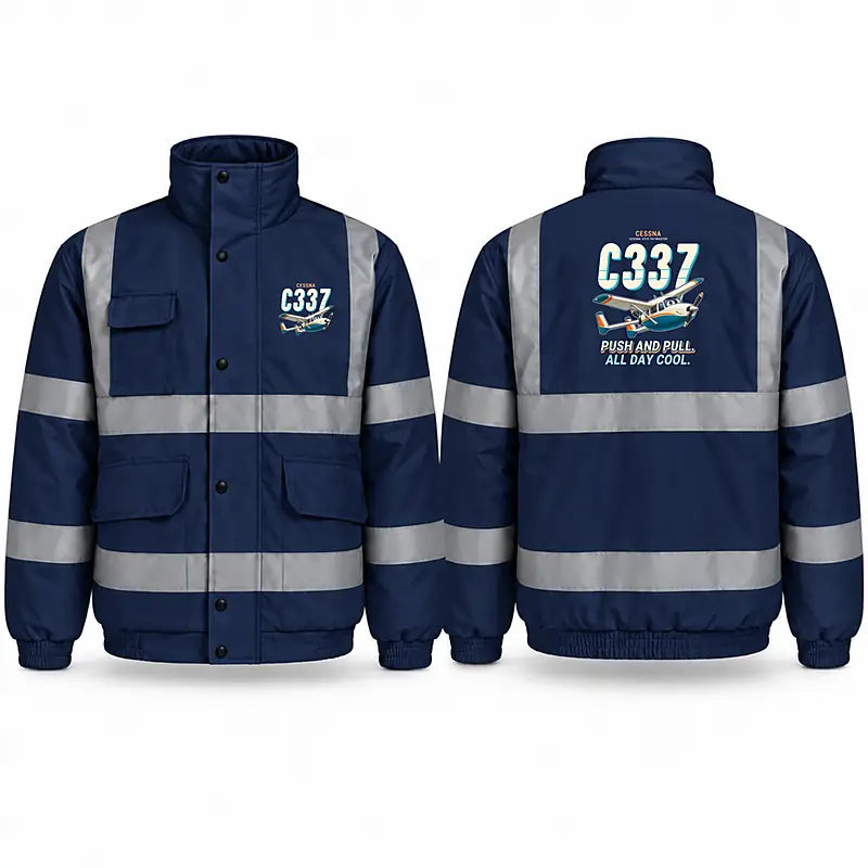 Cessna 337G Skymaster Reflective Winter Jackets - Cartoon - Navy Blue