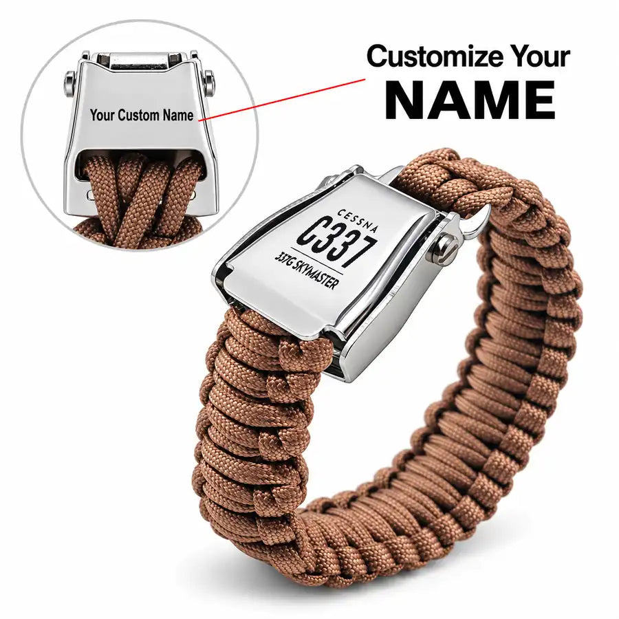 Cessna 337G Skymaster - Seat Belt Bracelet - Tag + Name - Brown