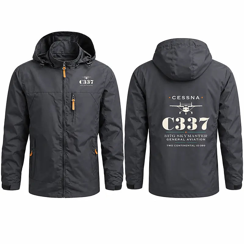 Cessna 337G Skymaster Stylish Jackets - Hooded Windbreaker - Heritage - Charcoal