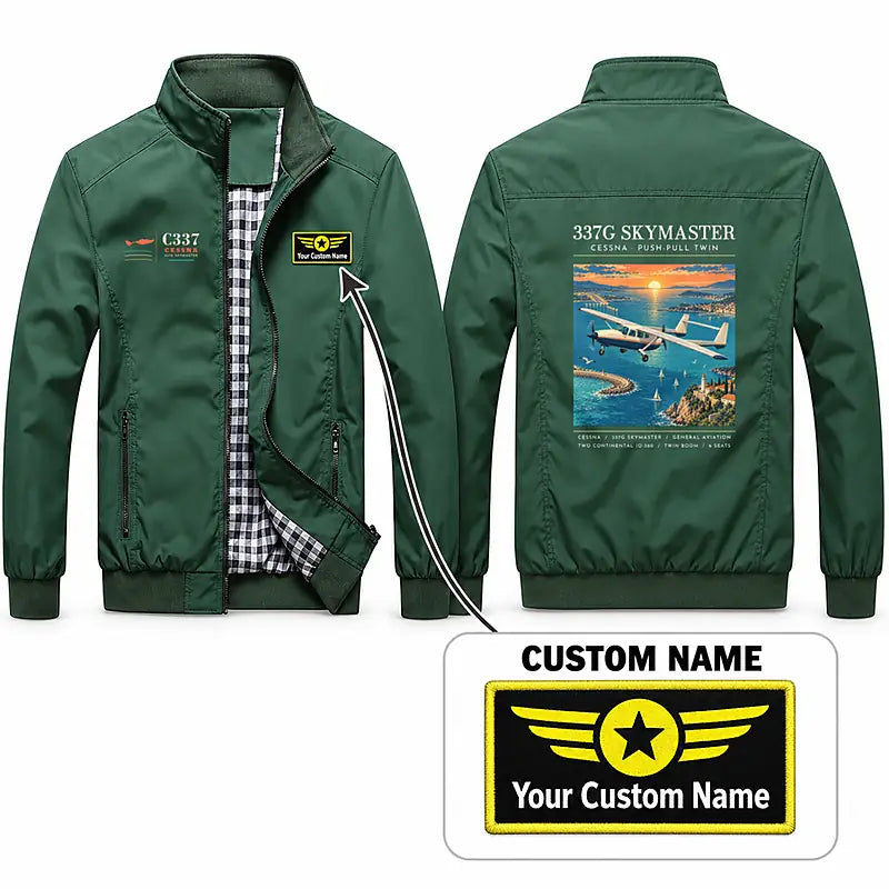 Cessna 337G Skymaster Stylish Jackets - Stand Collar - Poster + Name - Green